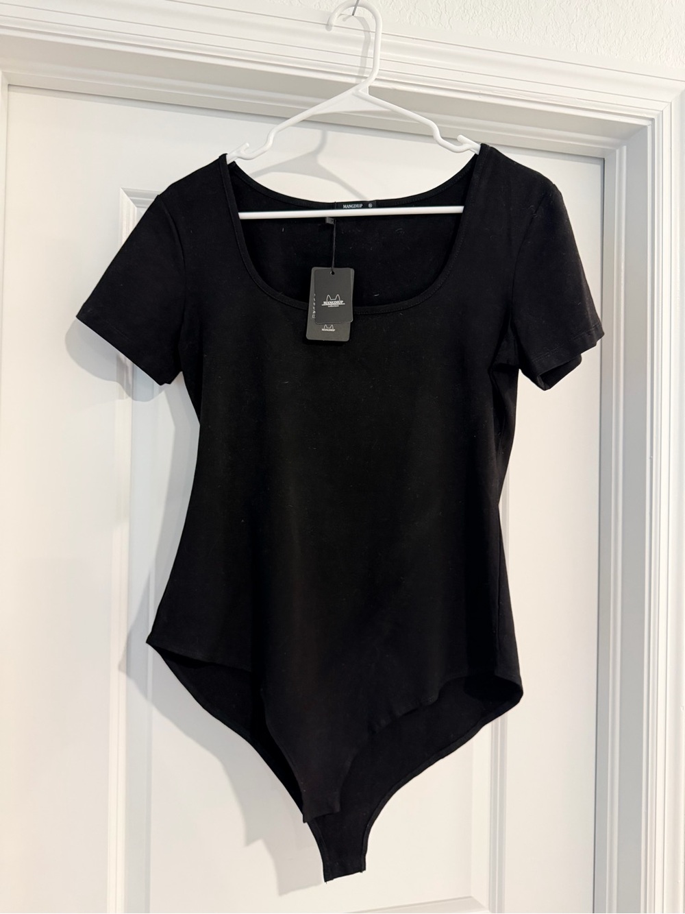 Black Scoop Neck Short Sleeve Bodysuit